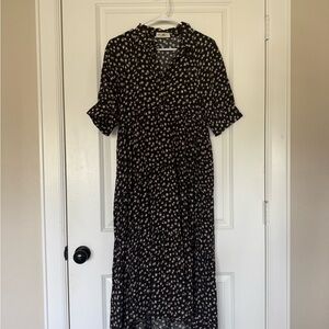 NATURAL LIFE Black Midi Dress with Pink Floral Pattern